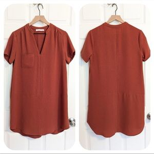 Lush Rust V-Neck Short Sleeve dress Small